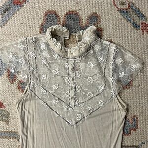 Free People Sheer Floral Lace Yoke Camisole - Cream